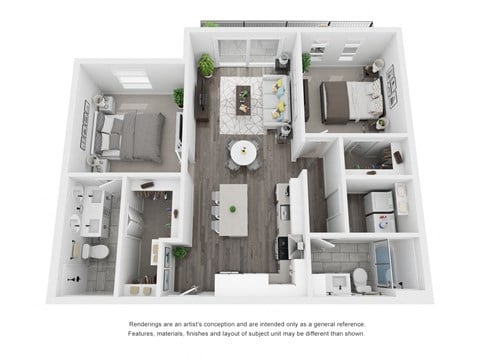 Floor plan for 2 beds, 2 baths, 1013 sqft
